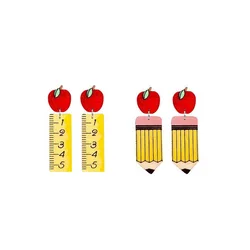 New Teacher's Day Earrings School Apple Pencil Ruler Earrings Teacher Student Opening of School Gradation Gift