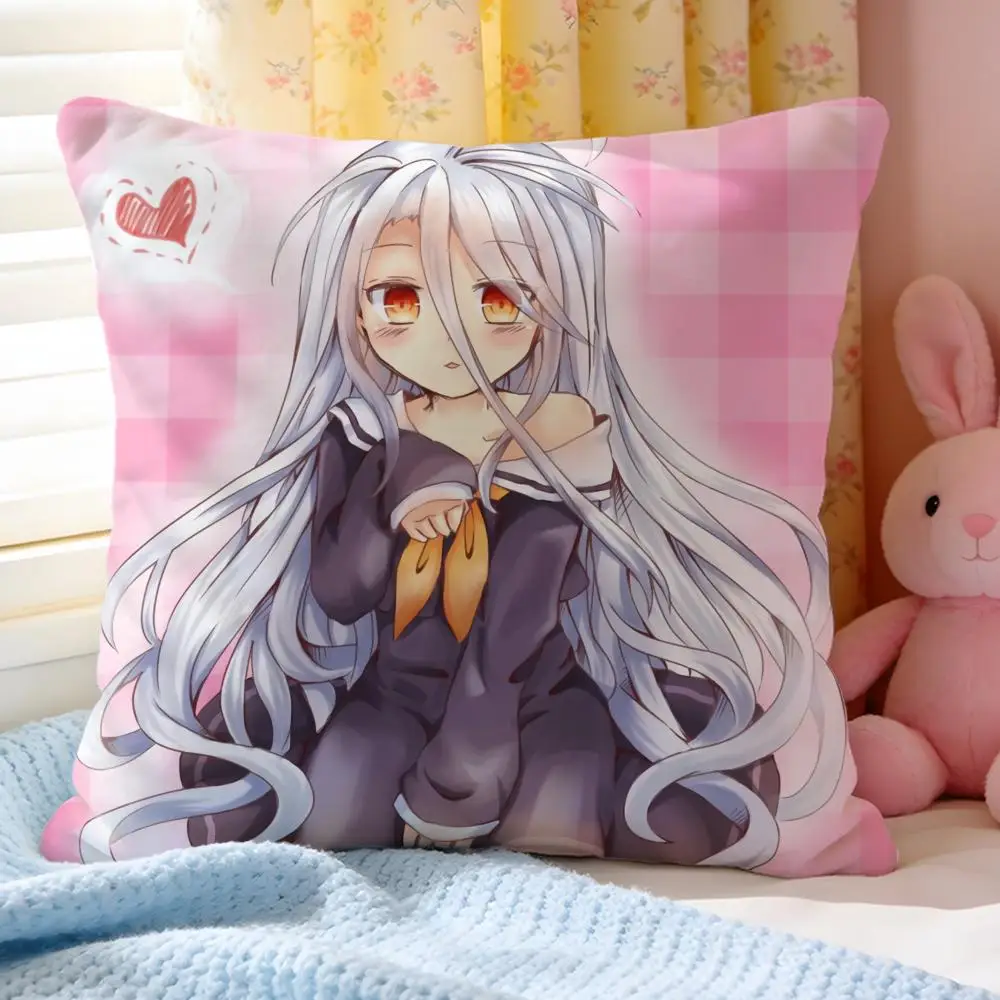 Cushion Cover Short Plush Throw Pillow Soft Washable Sofa Bed Office Cushion No Game No Life Anime