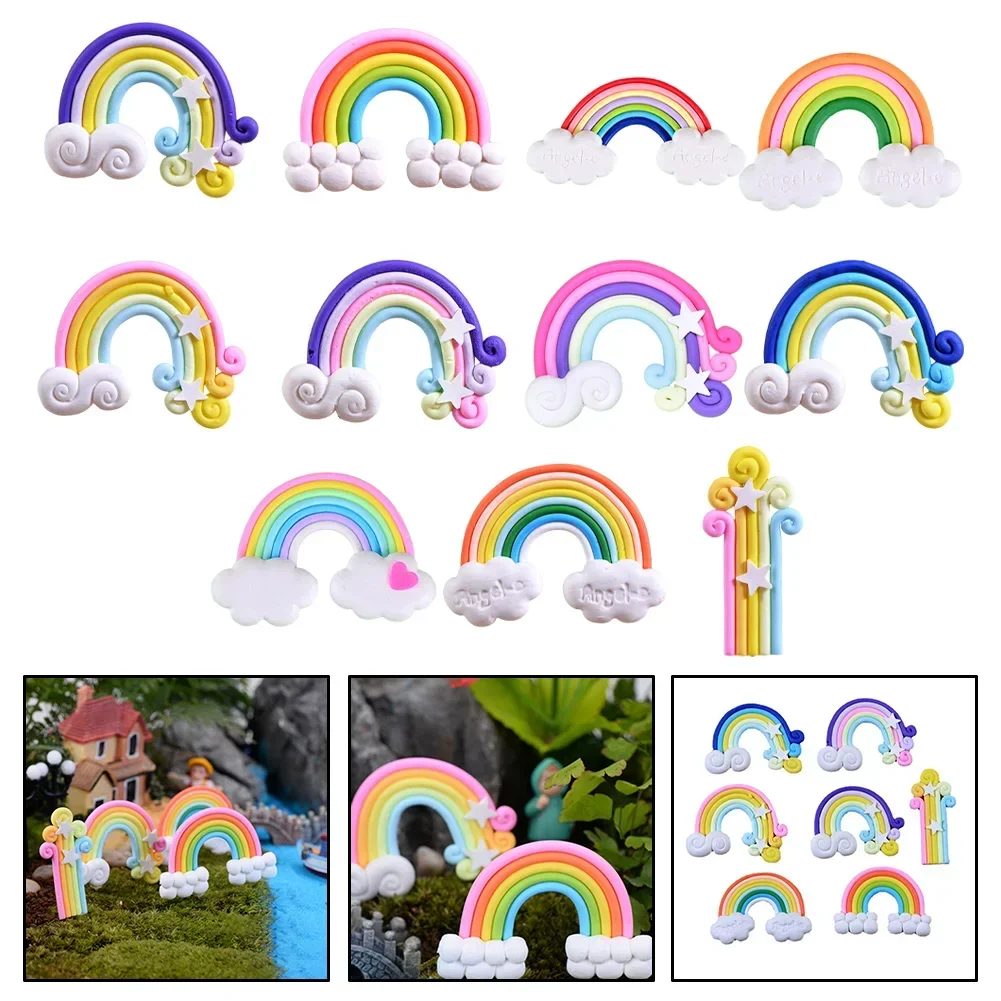 Polymer Clay Rainbow Cloud Cake Topper Birthday Party Wedding Cake Decorations Baby Shower Party Bake Flags