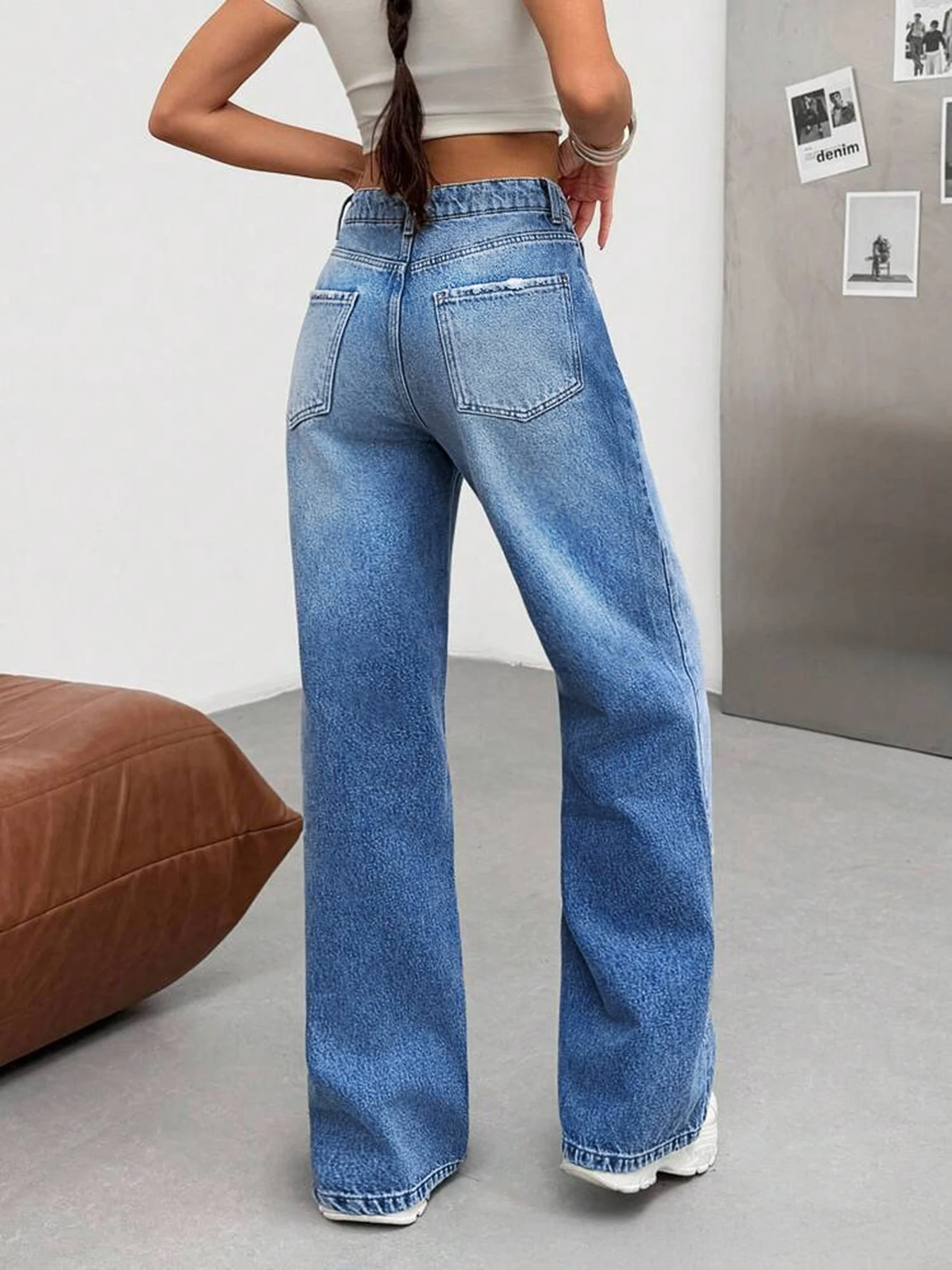 جينز نسائي عالي الخصر واسع الساق على الطراز القديم من التسعينيات، جينز فضفاض، طراز Y2K، مناسب للجينز الربيع والصيف