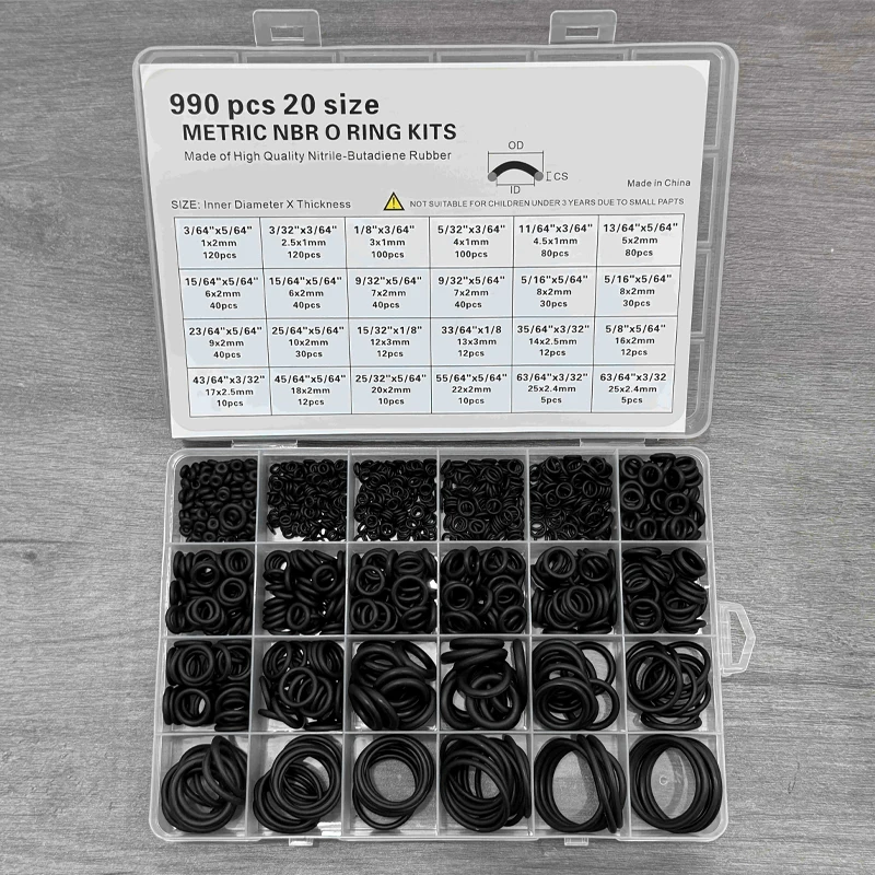 990 Pieces Nitrile O-Ring Kit 65A Hardness High-Pressure Washer and Gas Seal O-Rings 20 Sizes Synthetic Rubber Gasket Set for In