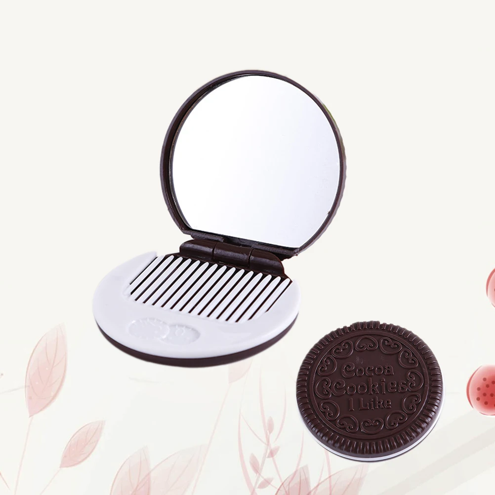 Durable Premium Material Compact Mirror Chocolate Cookies Shape Dark Coffee Mini Pocket Mirror for Makeup Use