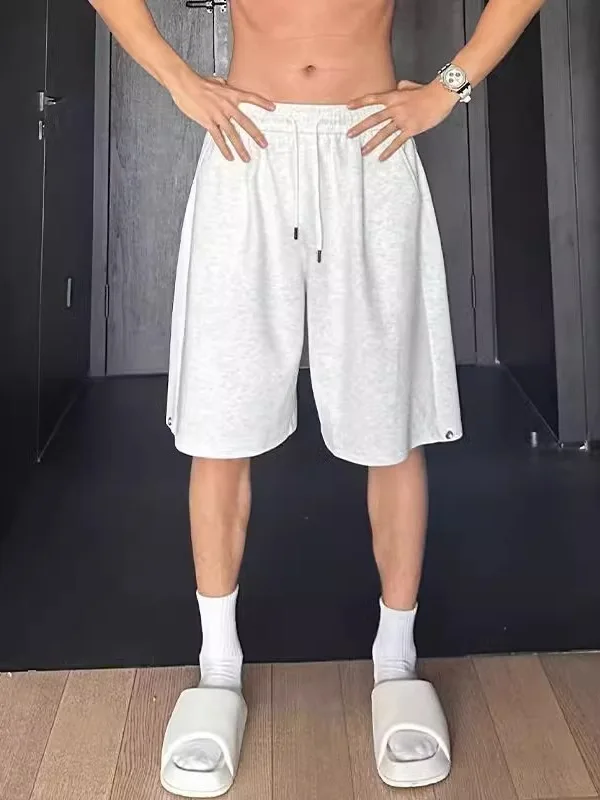 plus Size Summer Breathable Sport Shorts Men's Trendy Pure Color Five-Quarter Casual Pants Loose Fit Straight Leg No Ironing ...