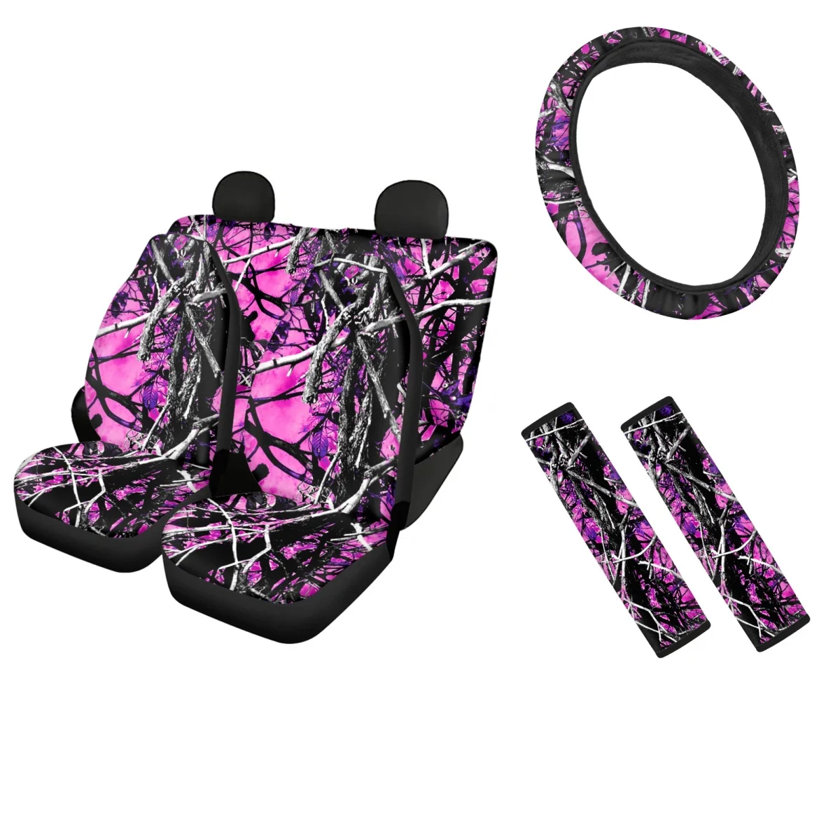 

Camouflage Hunting Pattern Front and Back Vehicle Seat Covers Breathable Elastic Steering Wheel Cover Durable Seatbelt Covers
