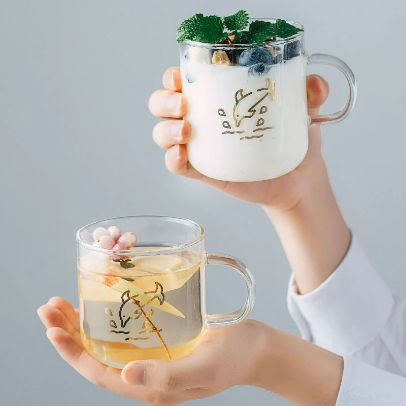 

Creative Transparent Water Cup with Handle Household Office Coffee Tea Mug Breakfast Milk Cup Glass Heat Resistant Mug 2025 New