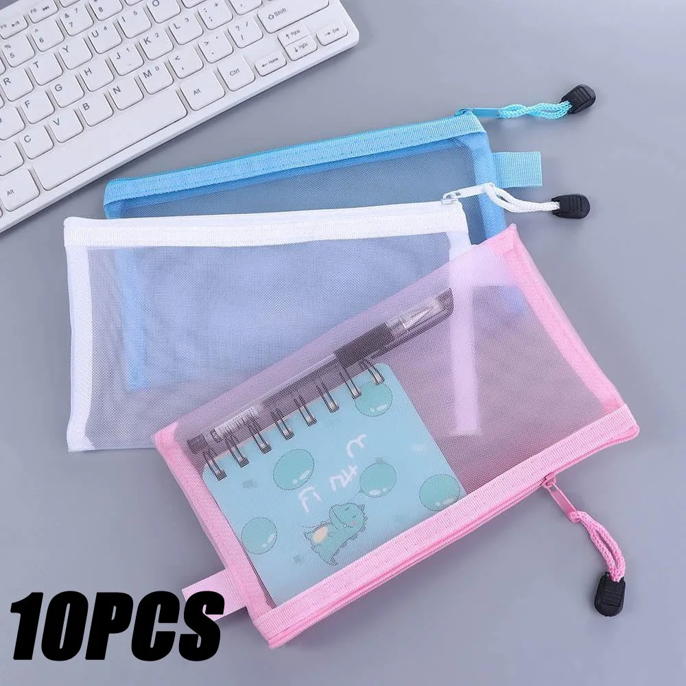 

10PCS A4 A5 A6Transparent File Folder Nylon Mesh Storage Bag Convenient Zipper Student Test Stationery Organizer School Supplies