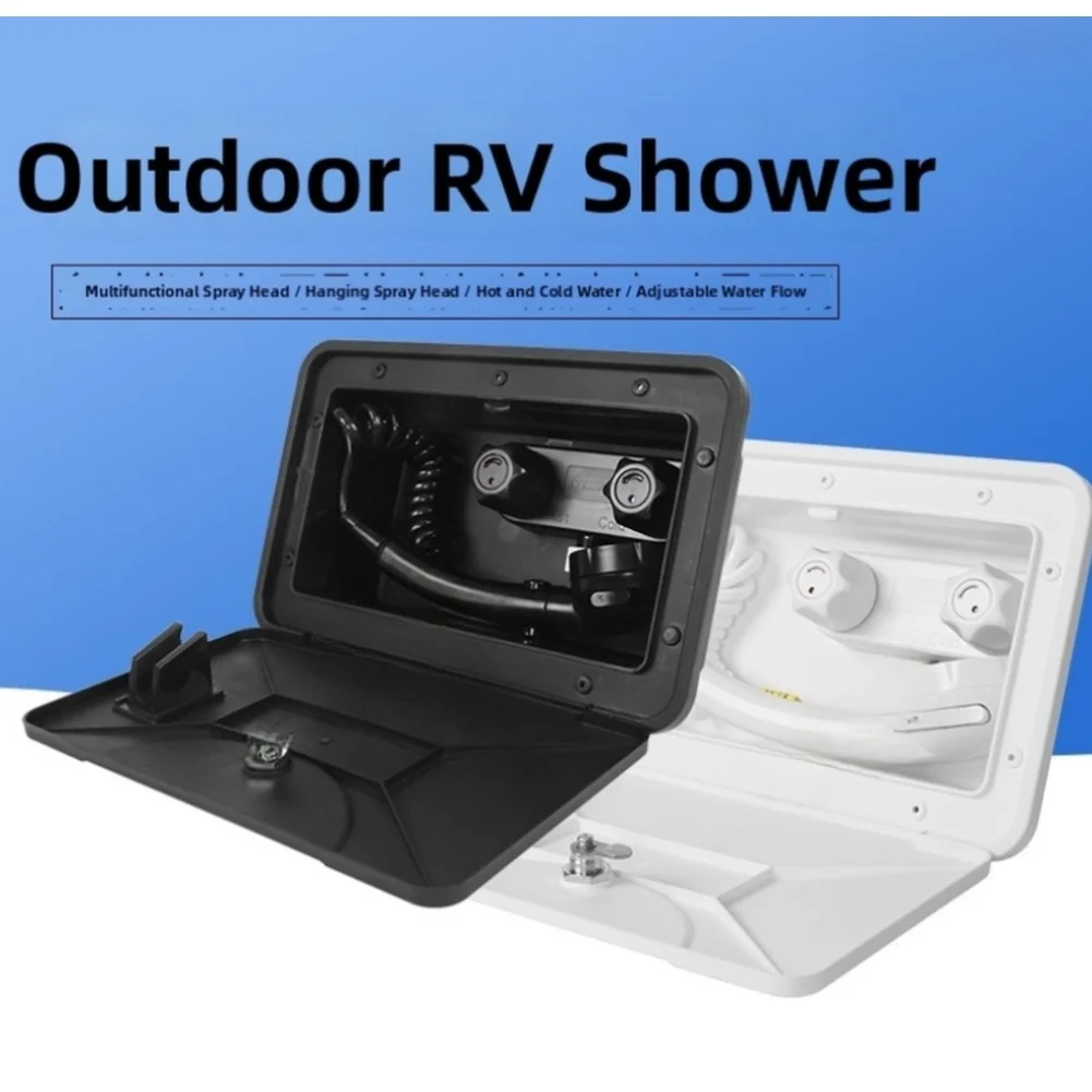 RV External Shower for Camping Boating Travel Adjustable Spray Head Dual Temp Control 1.5m Hose ABS White Black
