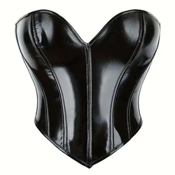 Nero senza spalline Push Up Overbust corsetti gotici e bustini Steampunk corsetto in pelle PVC Top per le donne costumi Burlesque Sexy