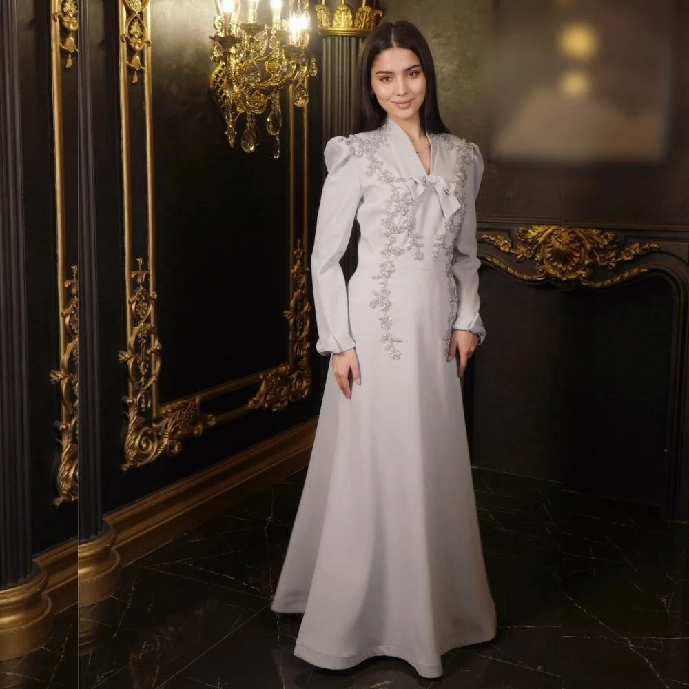 

Customized Evening Dress Glitter Long Sleeves A-line Long Dresses Bespoke Occasion Elegant Party Wedding High Quality