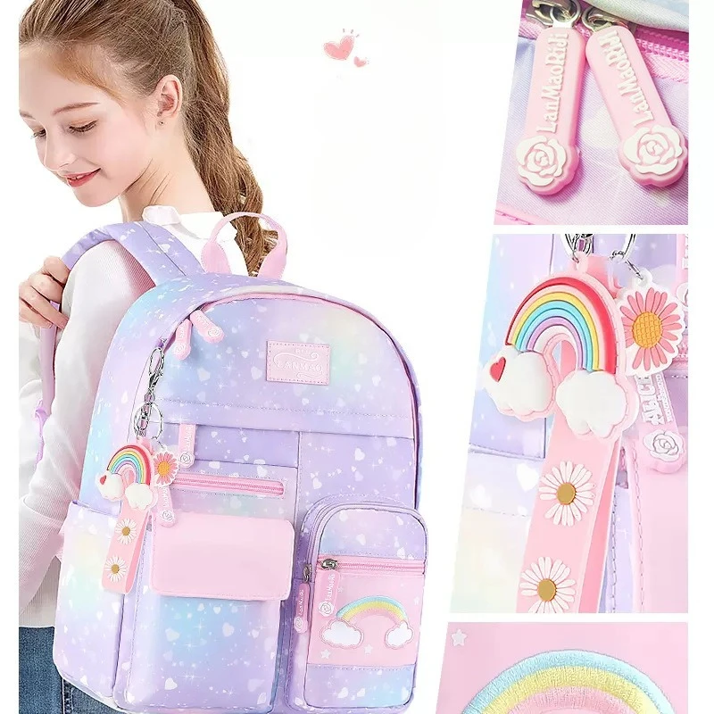 

Детская школьная сумка градиентного цвета, рюкзак для девочек, ортопедический школьный рюкзак для учащихся начальной школы, подходит для дошкольников
