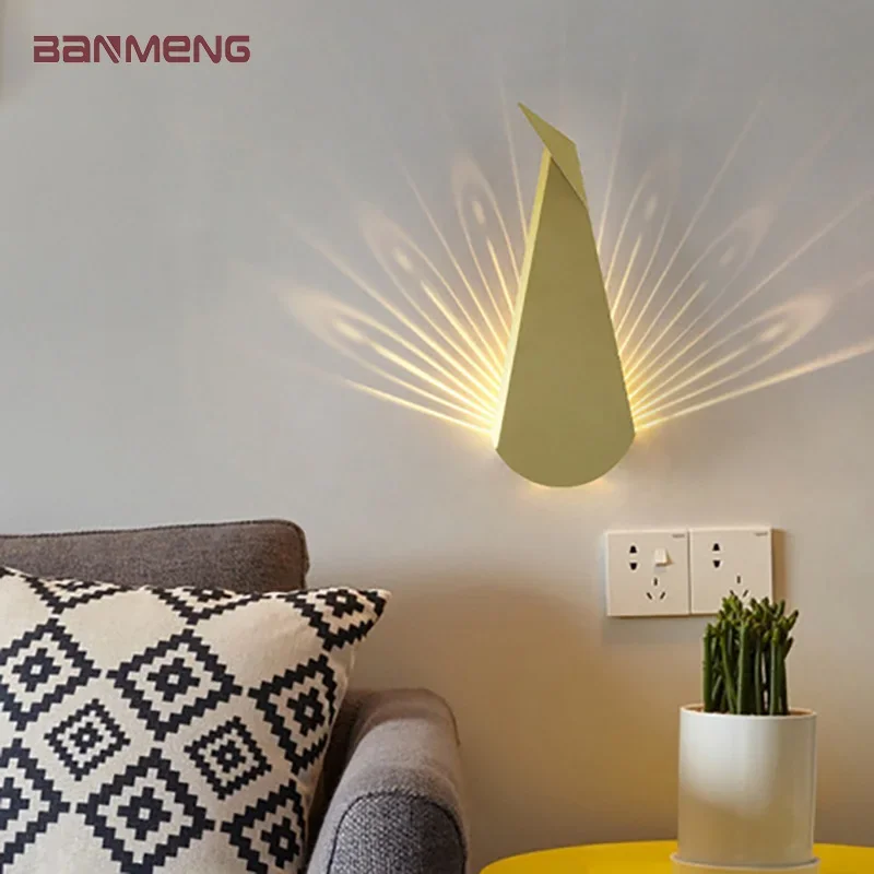 

Bedside light wall lamp modern Simplicity peacock Lamps bedroom living room aisle corridor hotel wall light AC220V