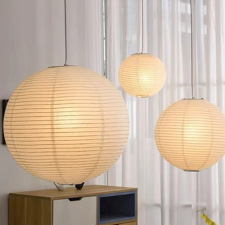 Designerska lampa wisząca z długimi lampami Akari Noguchi Yong LED E27 okrągła kula Wabi-sabi do sofy do salonu sypialni stołowej