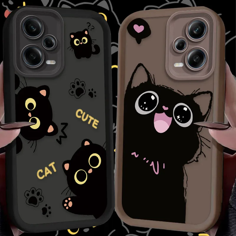 แมวดําน่ารักสําหรับXiaomi Redmiหมายเหตุ 13 12 11 Pro Plus 4G 5G 12S 11S 10S 10 9 9S Redmi 14C 13C 12C A3 12 ฝาครอบซิลิโคน