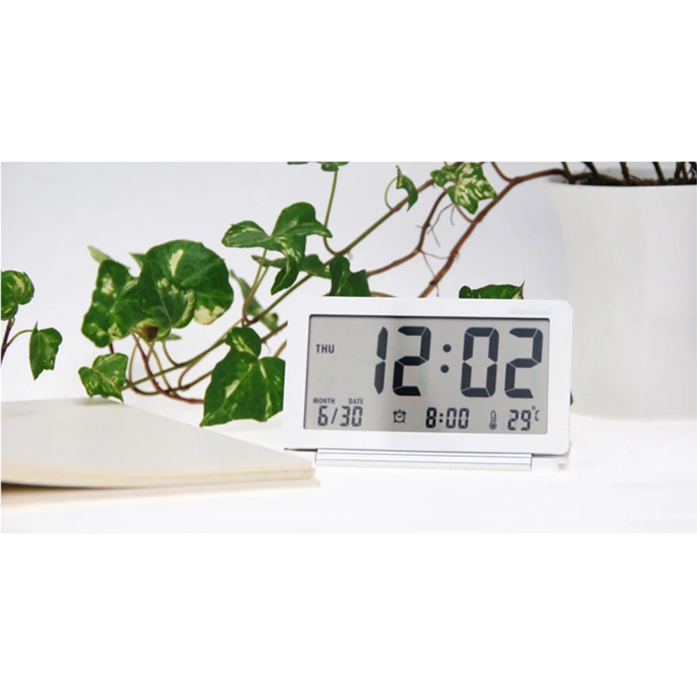 

Digital Alarm Clock Ultra-Thin Portable Folding LCD Display Time Date Temperature Week 12-24h Snooze White Digital Alarm Clock
