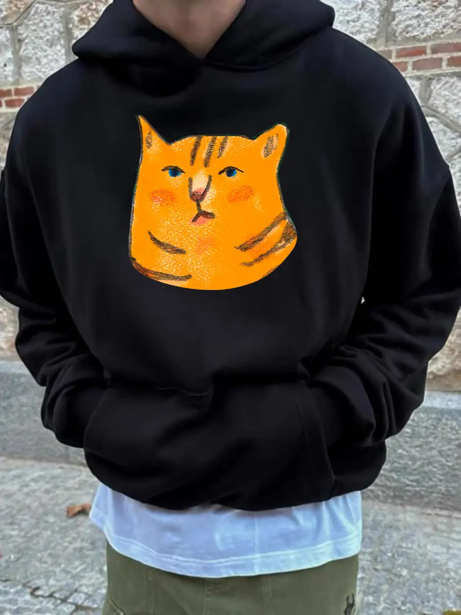 

Американская толстовка с милым рисунком кота, универсальный топ для пар, модное пальто, свободная толстовка с капюшоном