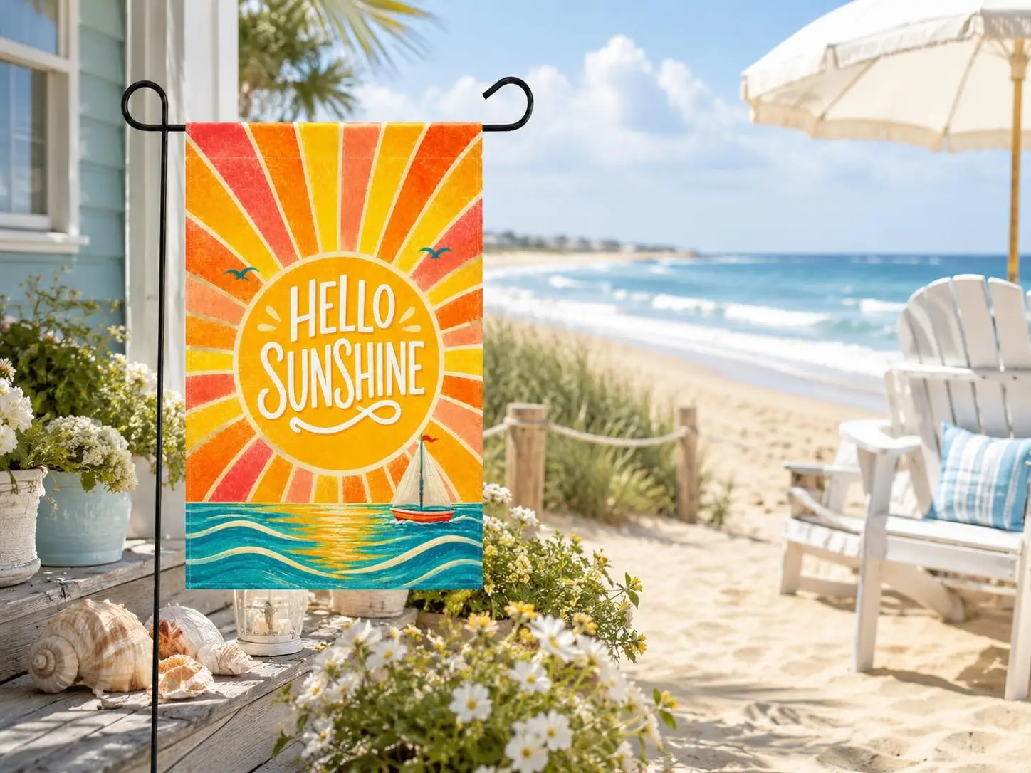 Hello Sunshine Summer Garden Flag, 12 x 18 Inch Double Sided Design Farmhouse Holiday Outside Garden Decoration Burlap Yard  kkz