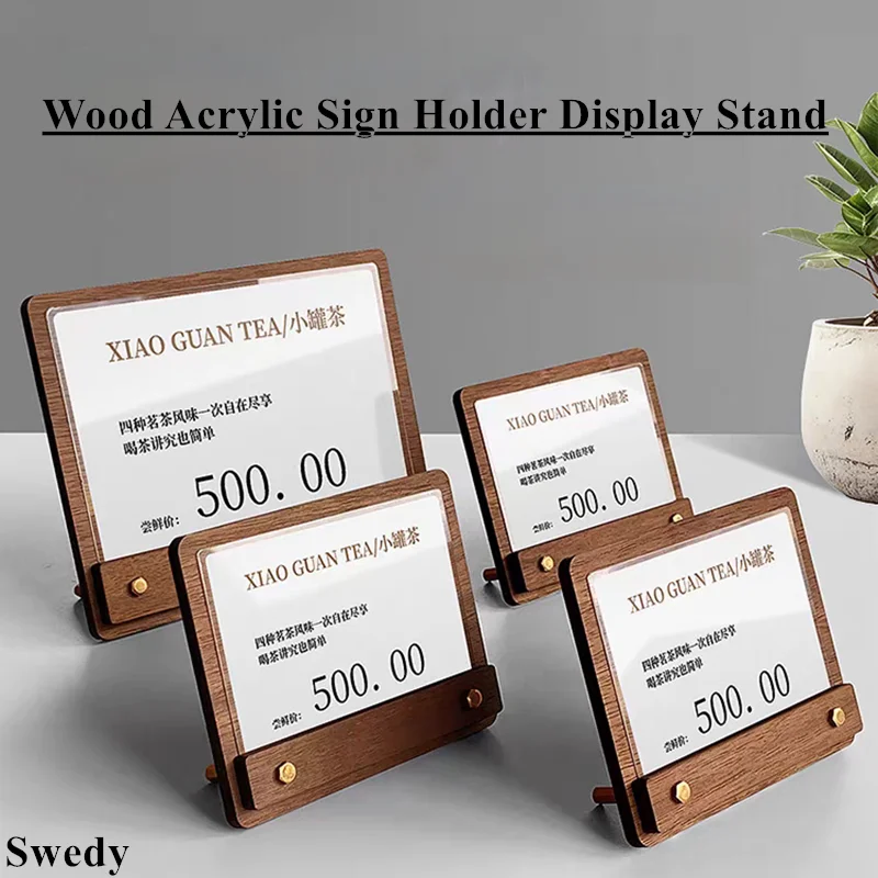 

90x60mm / 105x70mm Wooden Table Sign Holder Display Stand Price Card Tags Restaurant Menu Paper Holder Price Label Holder
