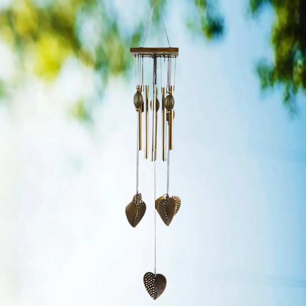 Anti-corrosion Wind Chime with Heart Pendant Metal Patio Porch Windchimes Bell for Home Decor