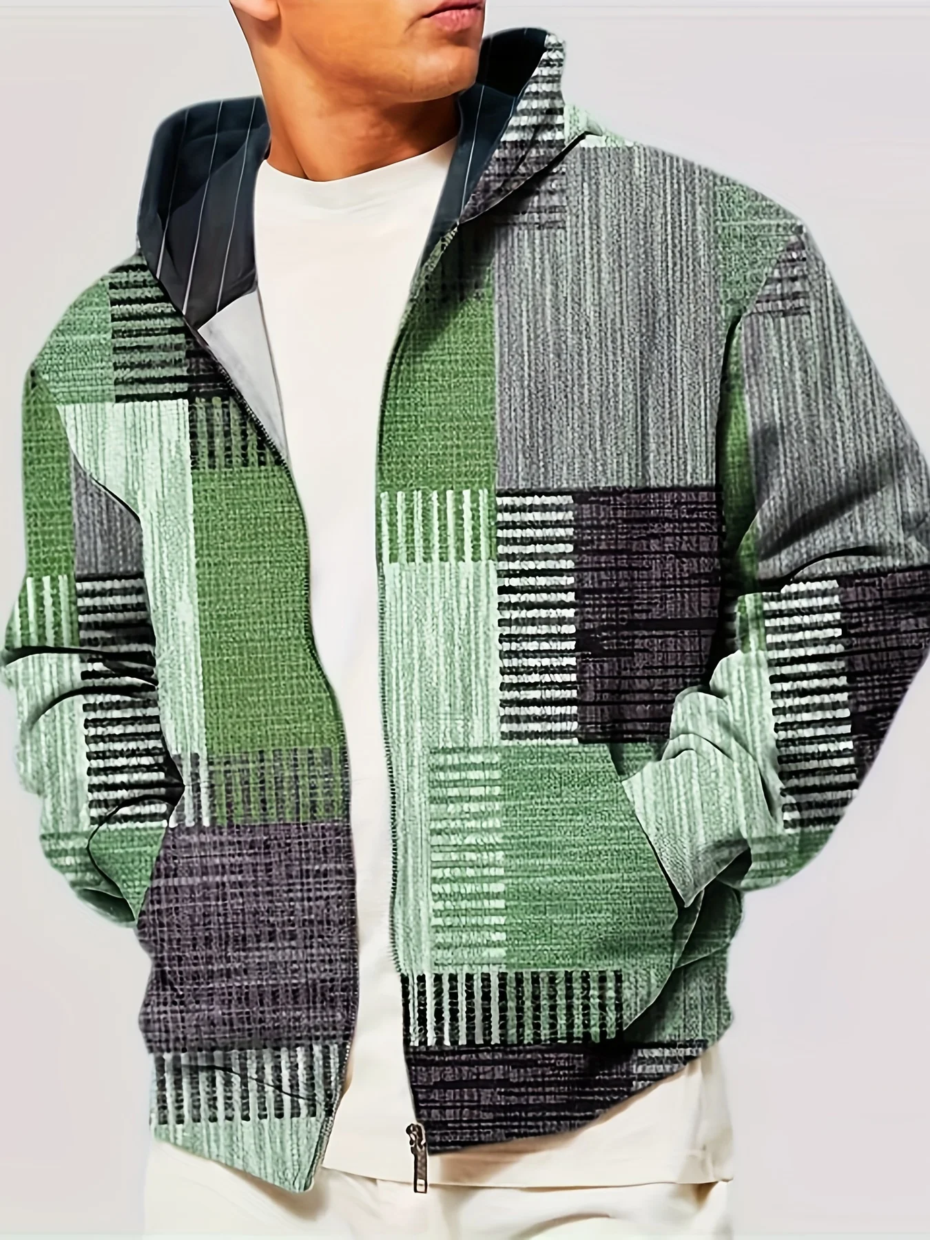 Veste à capuche zippée imprimée patchwork pour hommes, sweat à capuche décontracté avec poches, vêtements de mode, printemps et automne, Y2K