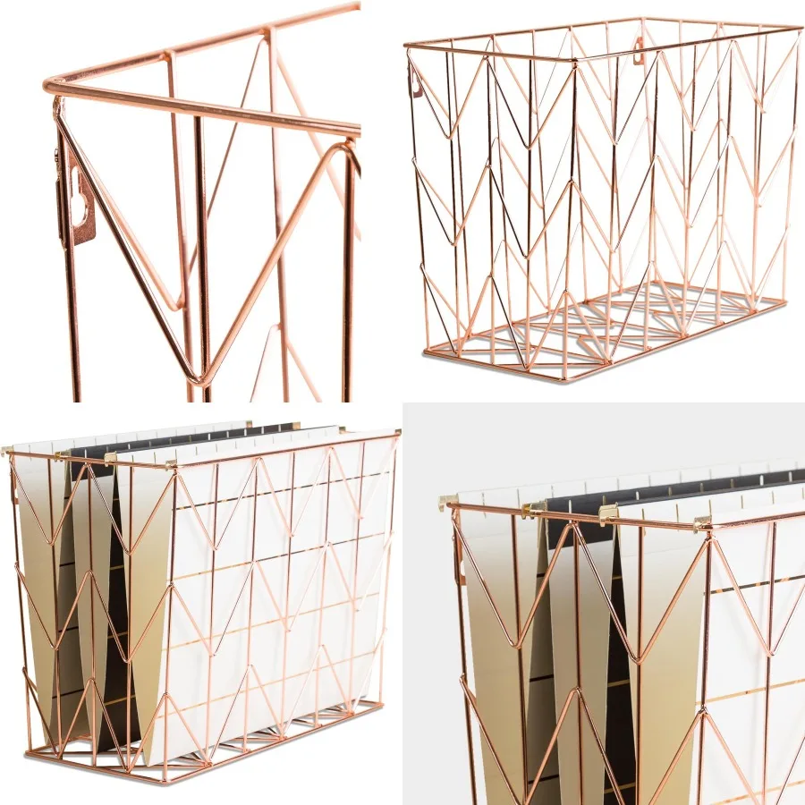 منظم مكتب الملفات المعلق من U Brands بتصميم معدني سلكي ذهبي وردي لتخزين المكاتب الكفاءة وإدارة المستندات في المنزل #1