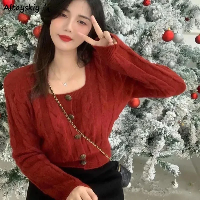 

Chic Solid Simple Knitted Cardigan Women Fashion Loose Leisure Soft Warm All-match Popular Young Autumn Short Coats Ladies New