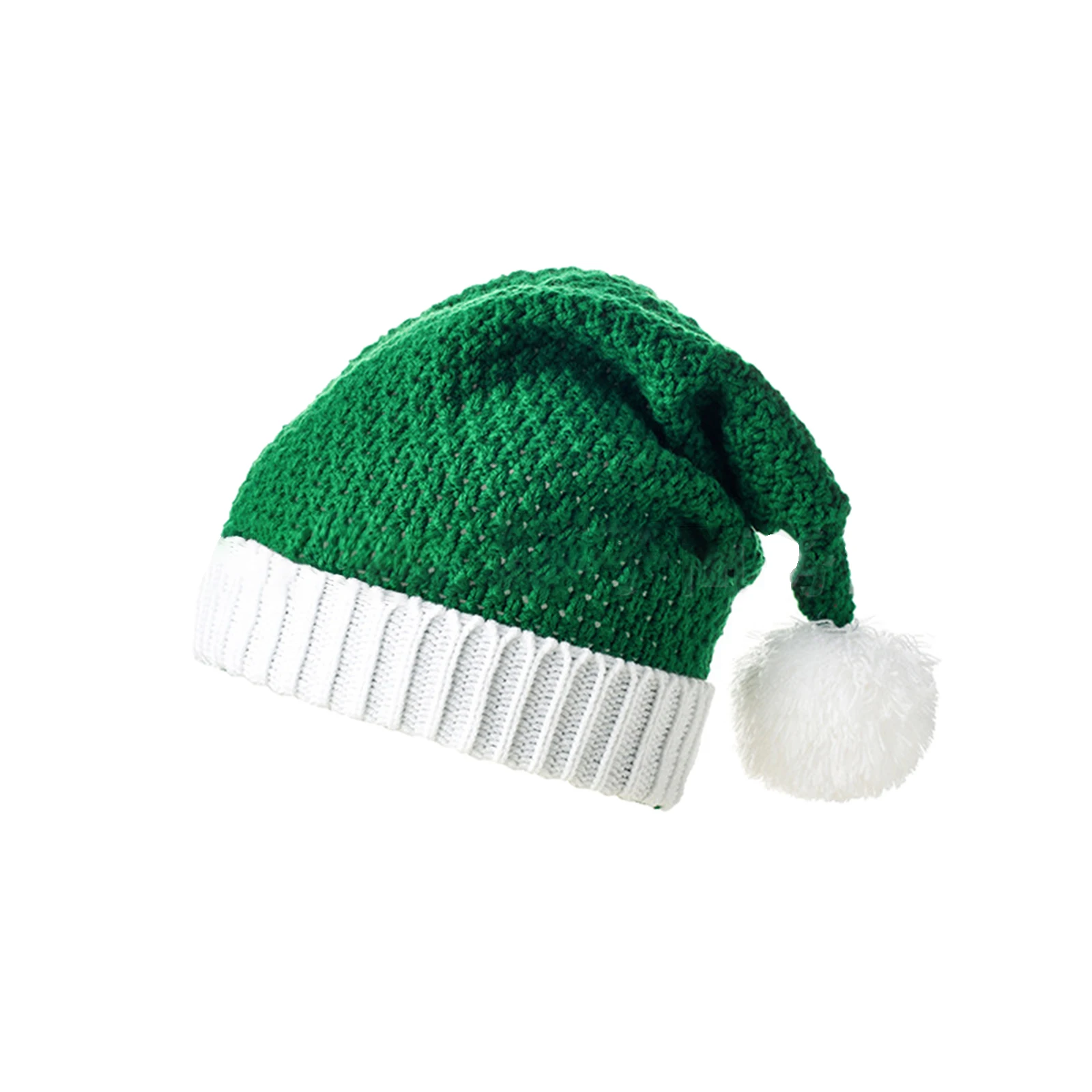 

Christmas Hat Knitted White Pompom Xmas Hat Santa Claus Hat Thermal Woolen Yarn Unisex Santa Claus Cap Father Christmas Hat