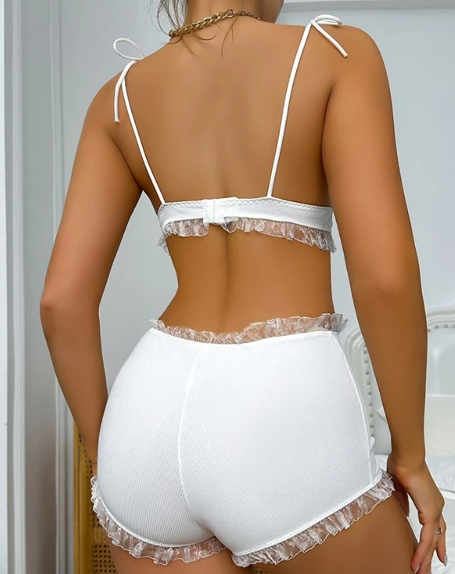 2023 Lace Up Details Curled Mesh Patch Suitable for Women's Underwear Set Aged 18 To 45