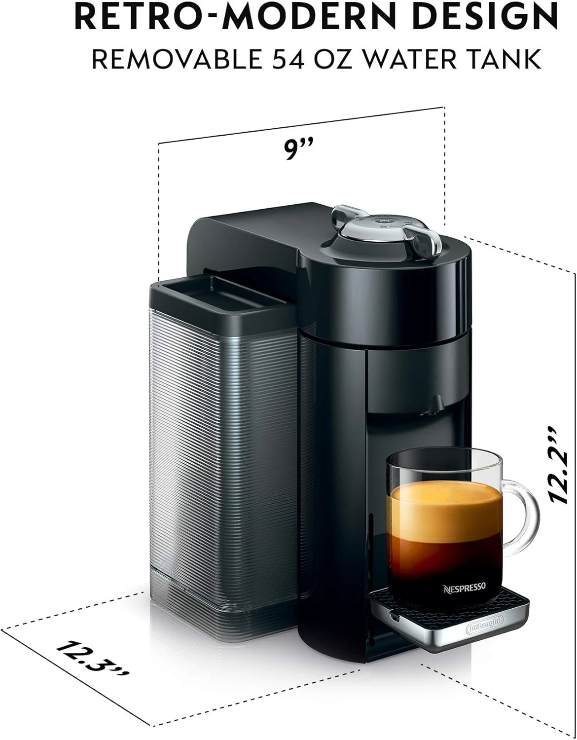 Koffie- en espressomachine met melkopschuimer, 236.59 milliliter, pianozwarte cafétafelmeubels