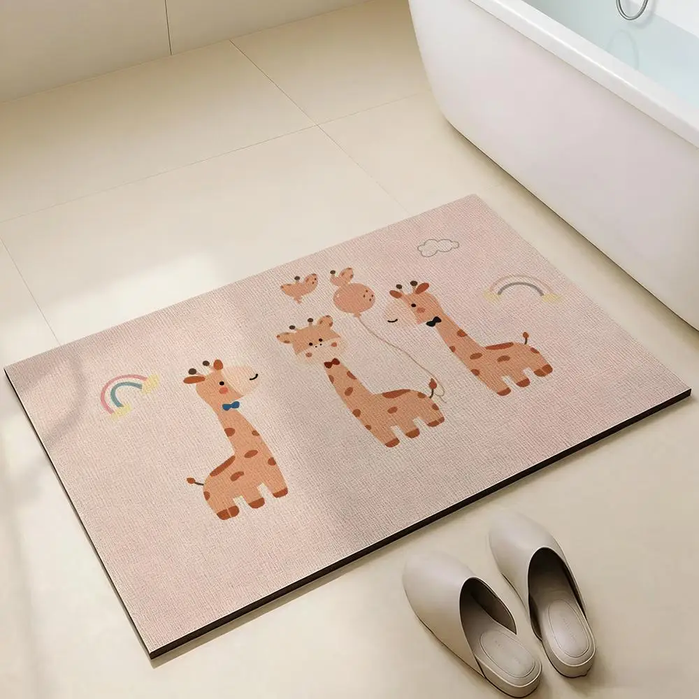 Floor Mat Diatomaceous Earth Bath Mat, QuickDrying, Water Absorb，MultiScene Household Floor Mat A-A driving giraffe