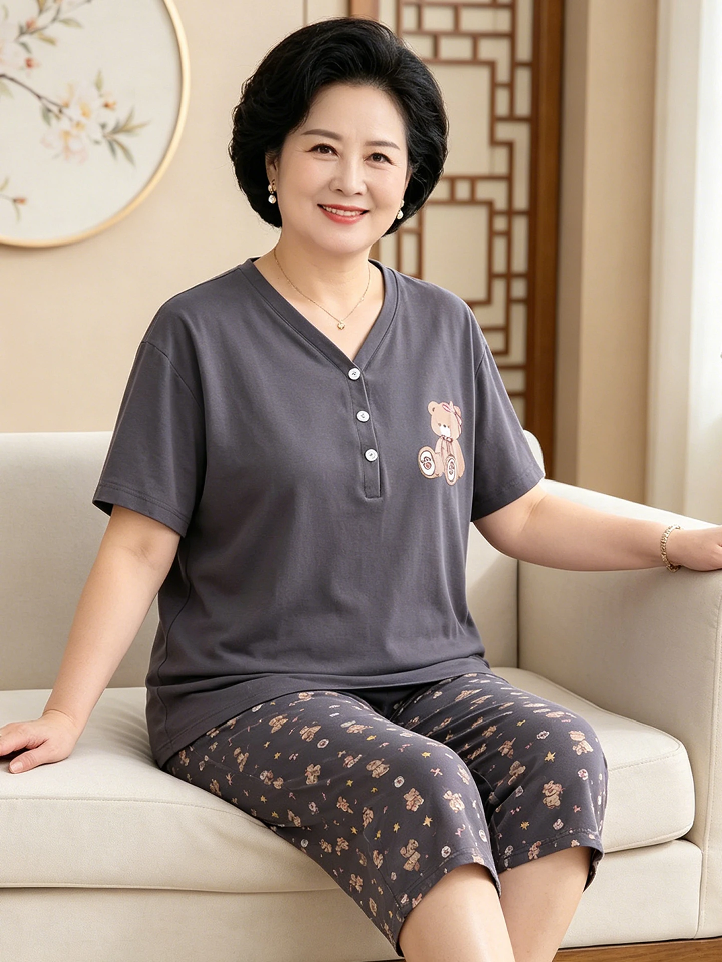 plus-size-cotton-sleepwear-short-sleeve-v-neck-loose-fit-summer-thin-home-clothes-for-middle-aged-and-elderly-women