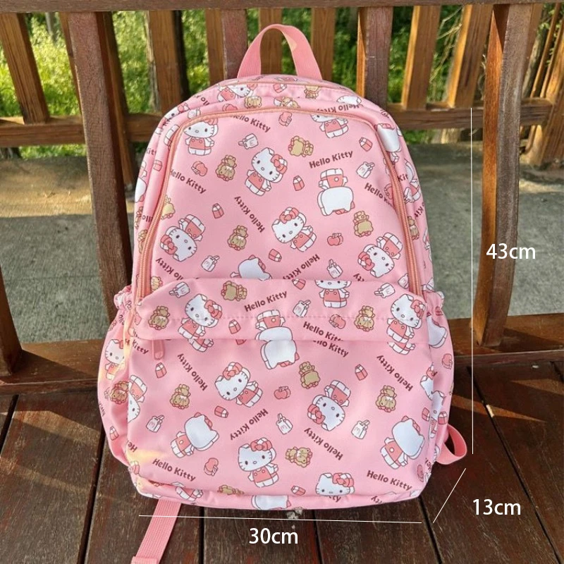 MINISO Hello Kitty Backpack for Girl Pupil School Bag Kawaii Nylon Large Capacity Top Quality Cartoon Luxury Designer Bag