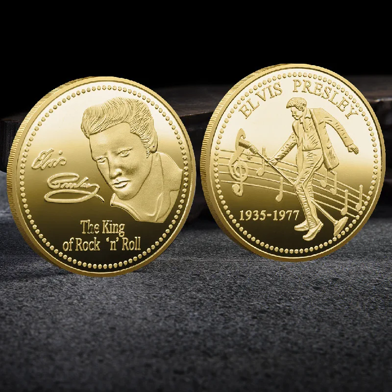Moneda conmemorativa de oro y plata de Elvis Presley, edición limitada de 1935, 1977, moneda Popular de estilo americano del rey de Rock n Roll Pop