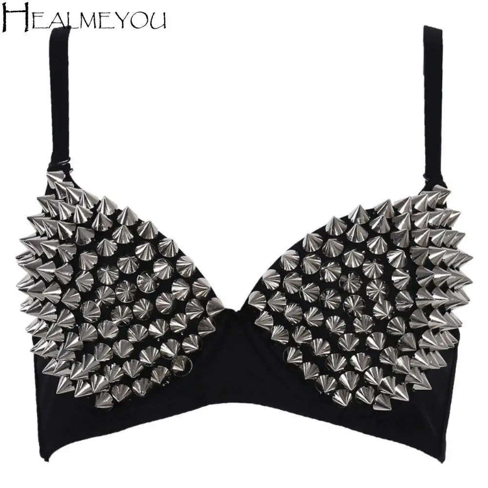 

Fashion Deep-V Y2k Rivet Bra Shockproof Punk Push Up Bra Anti-sagging Lingerie Underwear for Women Beach
