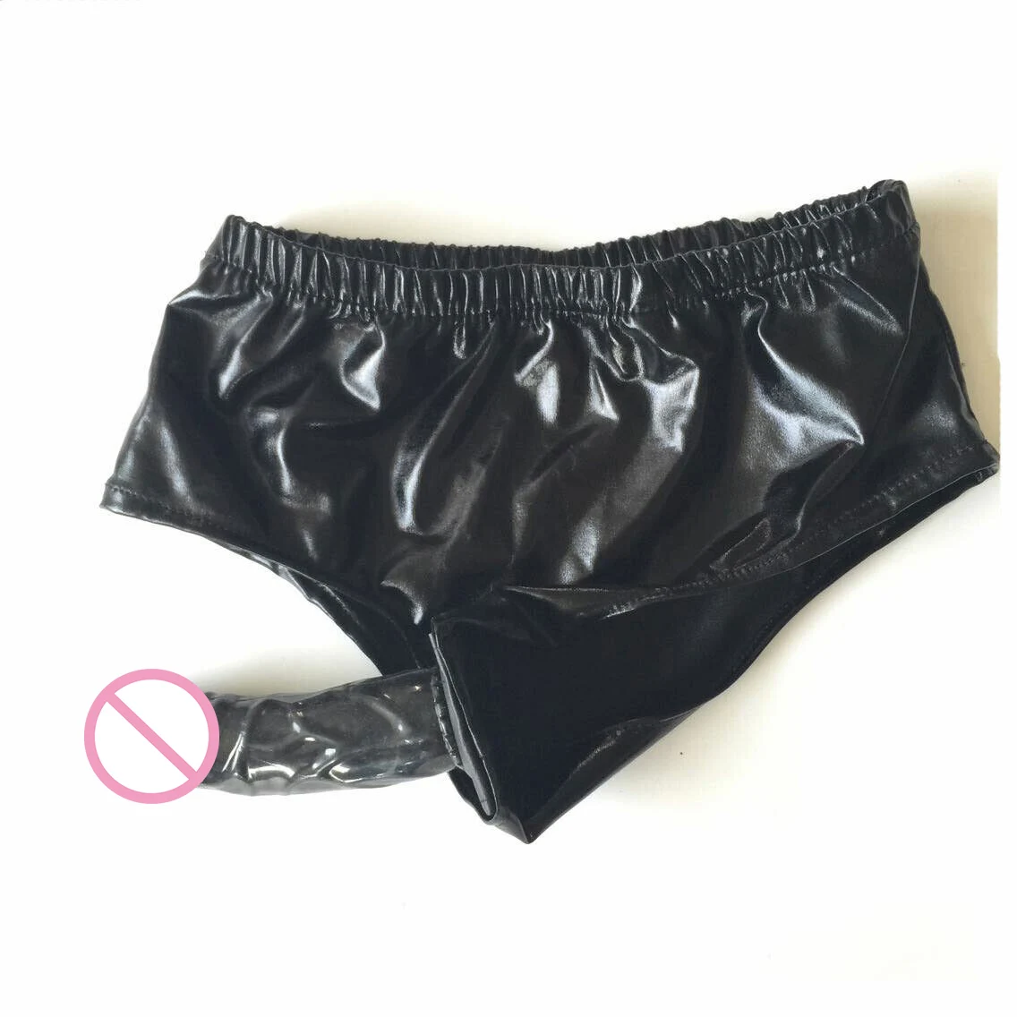 Faux Leather Latex Chastity Pants with Anal Dildo Penis Plug Sex Toys for Woman Men Masturbation Underwear Panties Chastity Belt