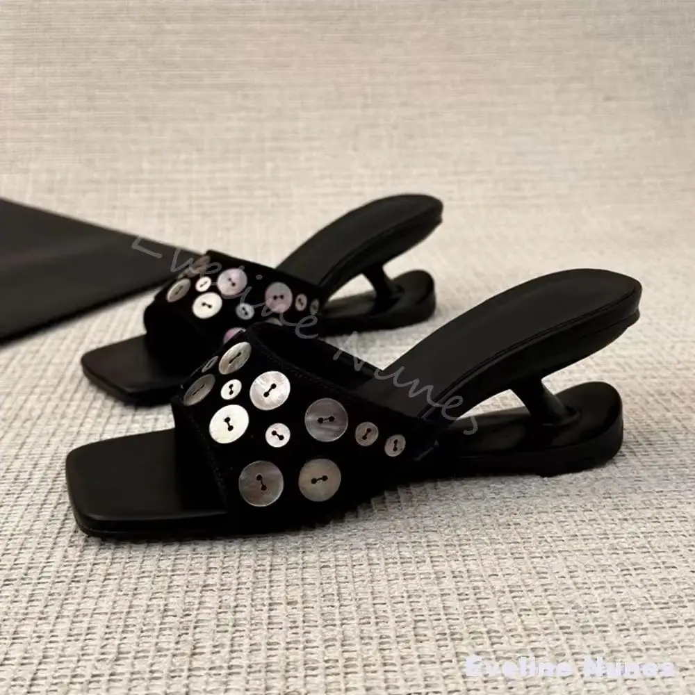 

Retro Black Open-Toe Sandals with Button Detail and Floating Heel Women Stunning 2026 New Summer Single Strap High Heel Slides