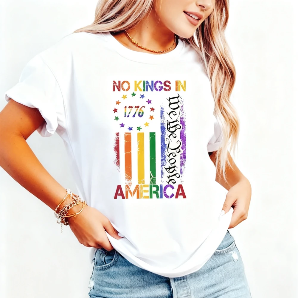 No Kings in America Shirt LGBTQ Pride Political T-Shirt Rainbow Patriotic Equality Sweatshirt Men Women Unisex Cotton Streetwear