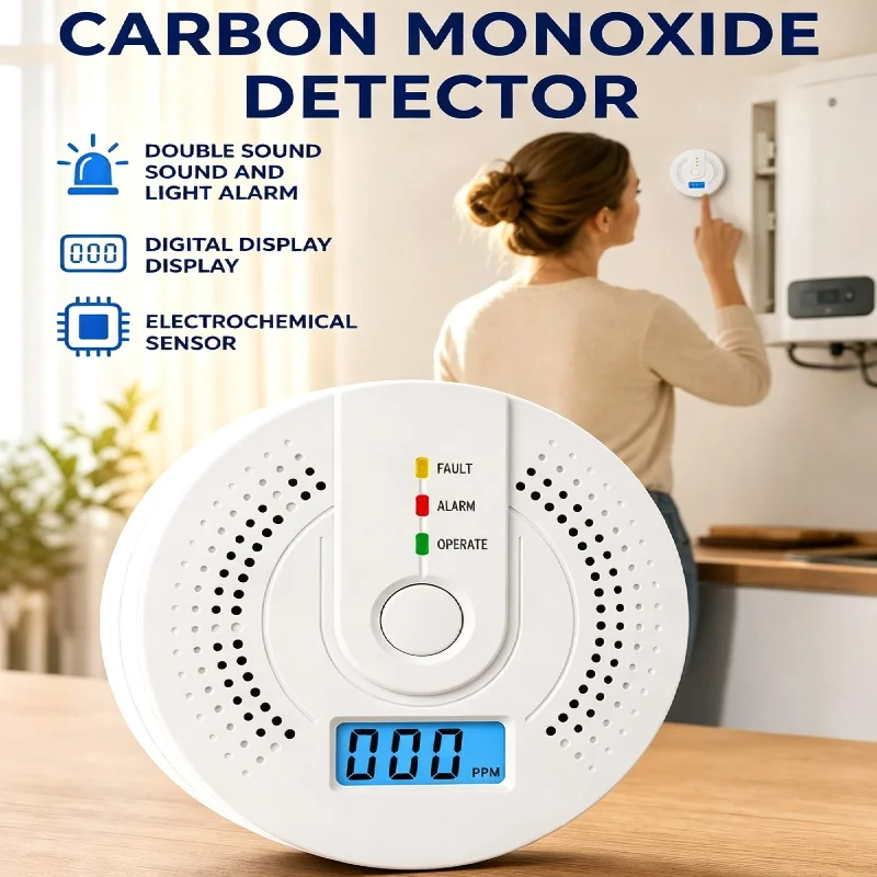 Digital Carbon Monoxide Detector Sensor CO Alarm Detector Home Safety with LED Indicator High Sensitive Sound Warning Gas Leak