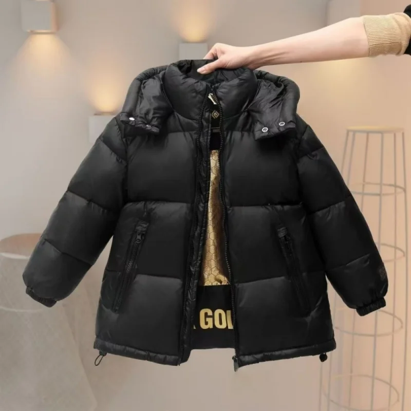 

Children's Winter New down Jacket Jacket Black Gold down Jacket Boys Girls Middle and Large Children Thickened Short Jacket