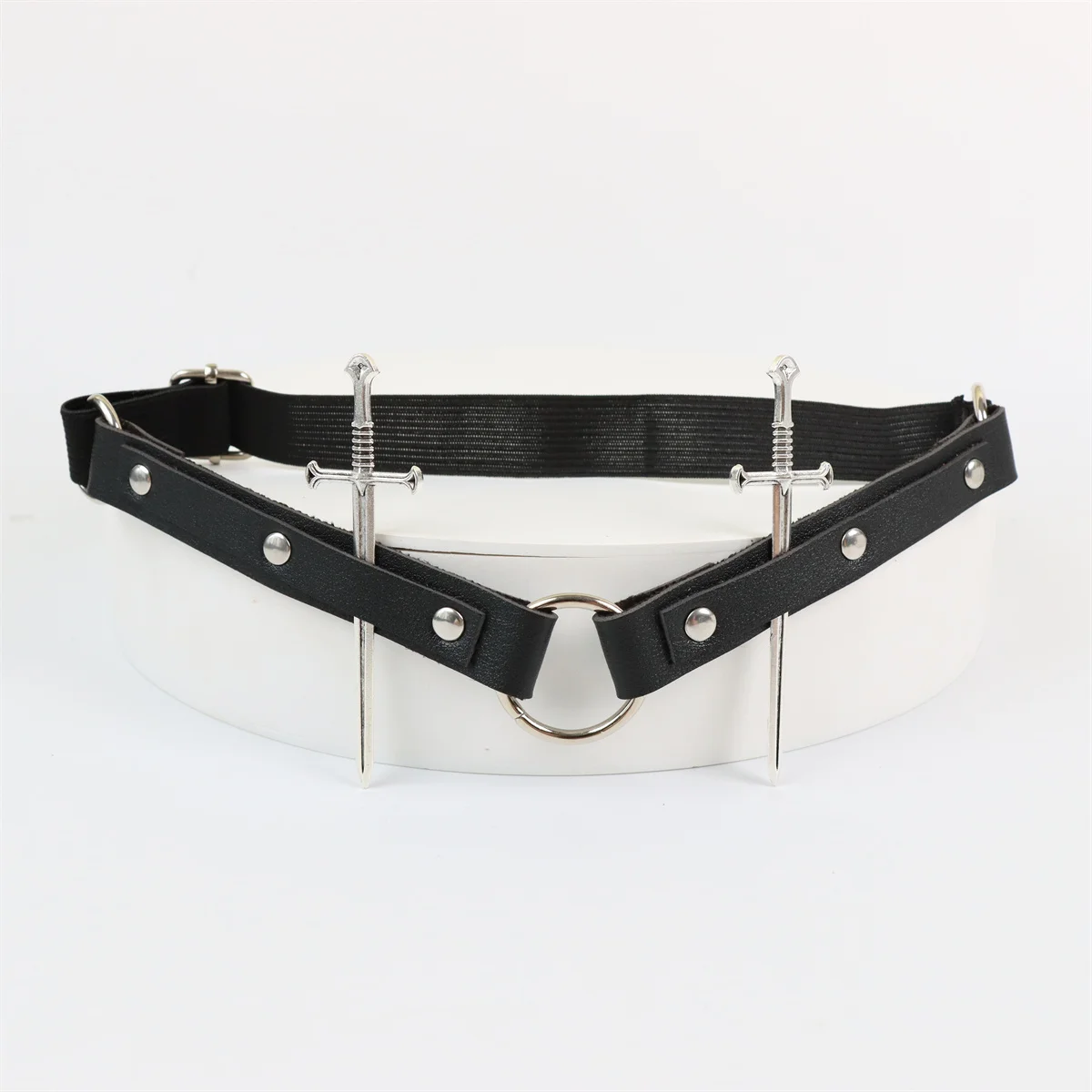 المرأة بولي Leather الجلود القوطية الساق خواتم الشرير نمط الأربطة تأثيري الملابس السيف اكسسوارات Harajuku نمط الساق الأشرطة #4