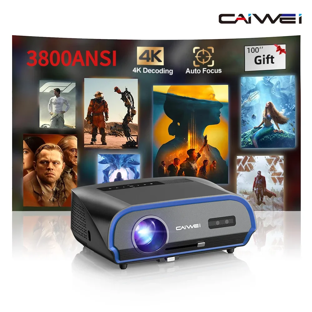Проектор CAIWEI A10R 3800ANSI 1920 * 1080P Full HD 4K Smart Android с автофокусом для домашнего кинотеатра и просмотра фильмов на открытом воздухе