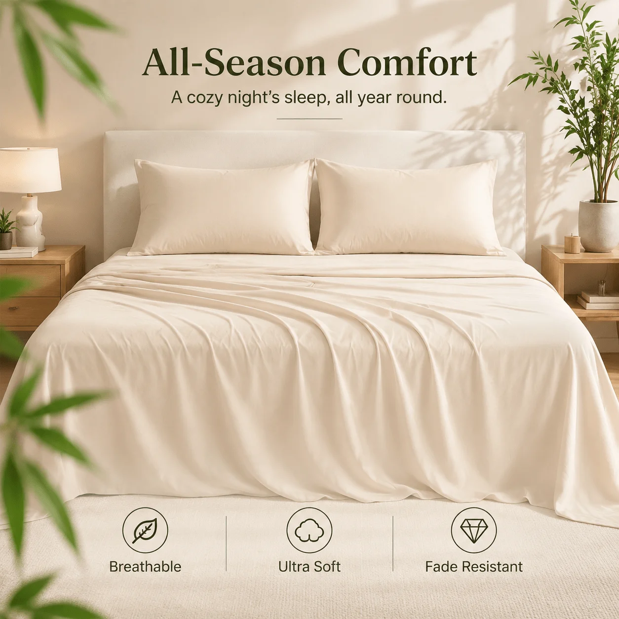 3/4pcs  Bamboo Sheet Set, Twin/Full/Queen/King Size, Ultra Soft Breathable Hotel Style Bedding, 15 Inch Deep Pocket Fitted Sheet, Wrinkle Resistant & Machine Washable Bed Sheets