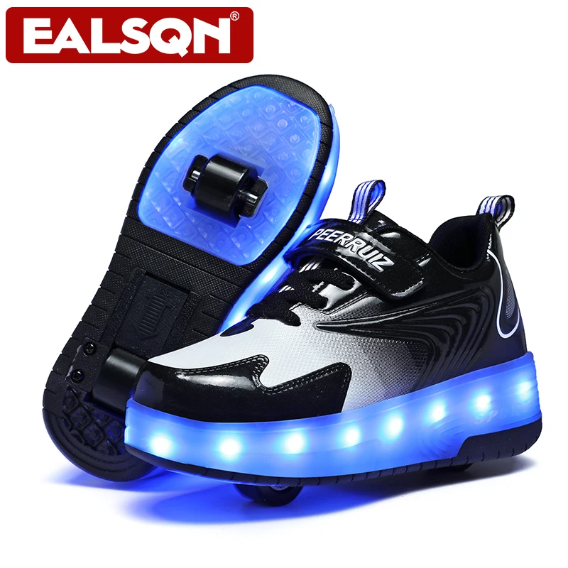 Kid Sneakers LED Illuminated Shoes Casual Boys Outdoor Running Shoes with Double Wheels USB Charge Sport Shoes Girls Roller Shoe