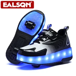 Dziecięce trampki podświetlana dioda LED buty Casual chłopięce buty do biegania z podwójne koła ładowaniem USB sportowe buty dziewczęce na rolkach