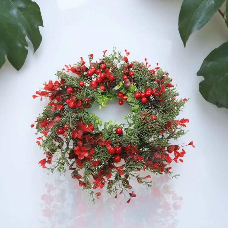 

1Pcs Xmas Garland Decorative Wreath Pendant Door Hanging Garland Decor Party Scene Xmas Supply Classic Simulation Adorn