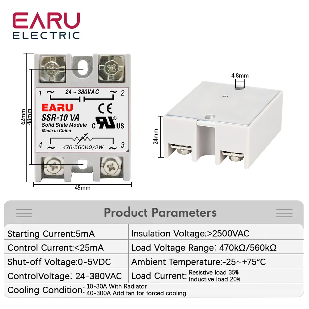 SSR-10VA SSR-25VA SSR-40VA SSR Solid State Relay Voltage Regulator AC24-380V Output+Potentiometer for PID Temperature Controller