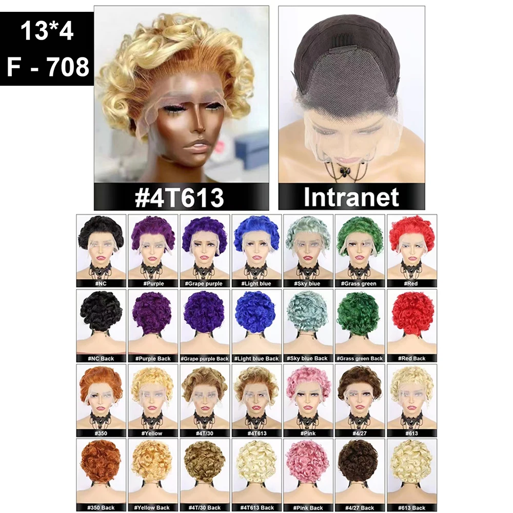 613 blonde kurze Pixie Cut Perücke Retro lose lockige Echthaar Spitze Front Perücke 13x4 Spitze Frontal Echthaar Perücken für schwarze Frauen