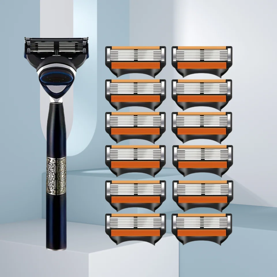 

Мужская ручная безопасная бритва, 6-слойный нож для удаления волос из нержавеющей стали, сменная бритвенная головка, инструменты для бритвы.