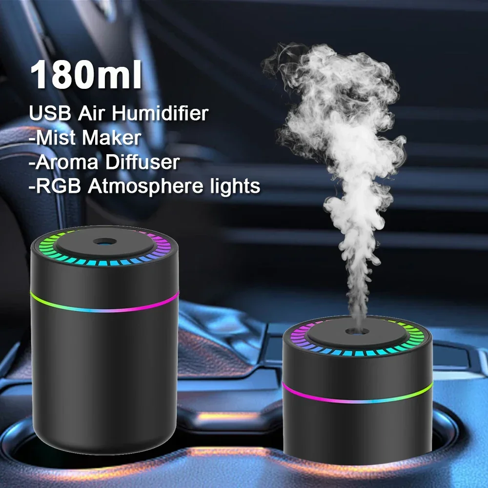 

180ML Mini Air Humidifier USB Electric Aroma Diffuser Essential Oil Purifier Aromatherapy Mist Maker Lights For Car Home Bedroom