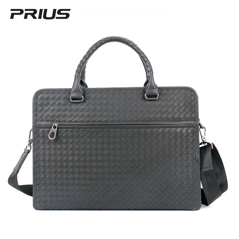 

PRIUS2024New Men's Handbag Oil Wax Leather Woven Men's Bag Briefcase Office Business Computer Bag