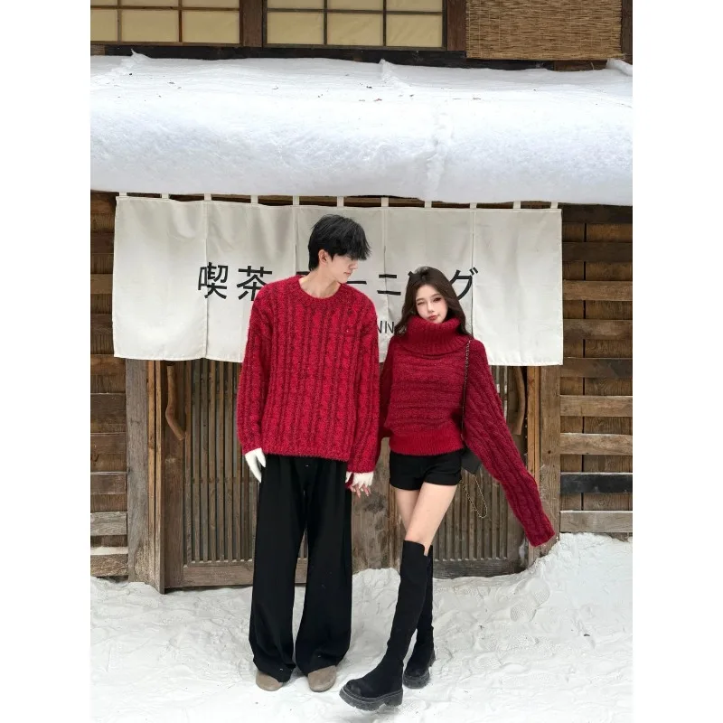 

Premium Lapel Sweater Thickened Design Twist Word Loose Foreign Style Long Sleeve Autumn Winter Lazy Knitted Sweater Exquisite